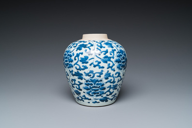 A Chinese blue and white vase with floral scrolls, Transitional period