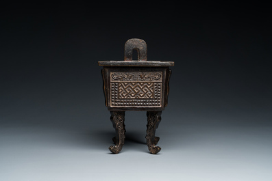 A Chinese bronze censer, 'Fang Ding', Ming