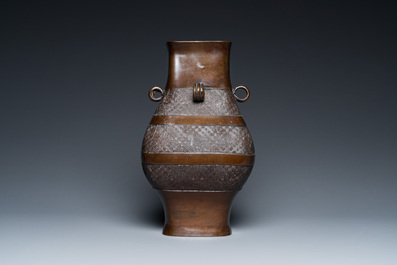 A Chinese archaistic bronze 'fanghu' vase, Ming