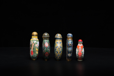 Eleven Chinese Canton enamel, cloisonn&eacute;, silver and other metal snuff bottles, 19/20th C.