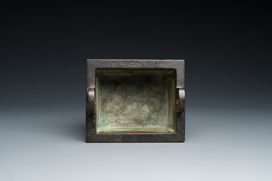 A Chinese bronze censer, 'Fang Ding', Ming