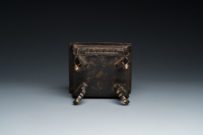 A Chinese bronze censer, 'Fang Ding', Ming