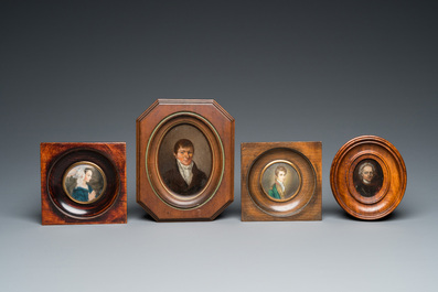 Four portrait miniatures, England and/or France, 18/19th C.