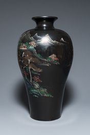 A very large Chinese Fuzhou or Foochow lacquer vase on stand, ca. 1950