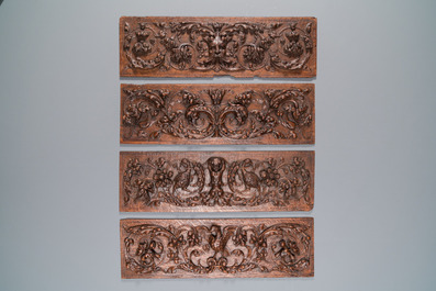 Eight finely carved wooden panels with grotesques, Southern Netherlands, 17th C.