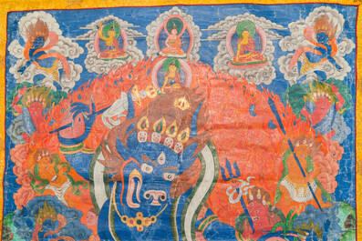 Een grote thangka met Yamantaka, Tibet, 19e eeuw