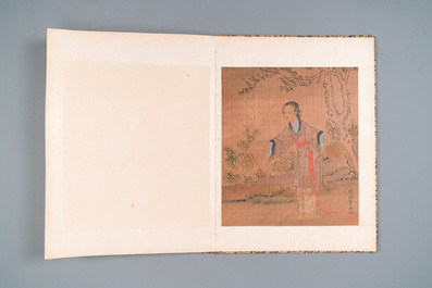 Follower of Fei Danxu 費丹旭 (1801-1850): Album with eight silk paintings, dated 1866