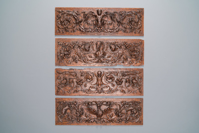 Eight finely carved wooden panels with grotesques, Southern Netherlands, 17th C.