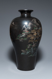 Tr&egrave;s grand vase sur socle en laque de Fuzhou ou Foochow, Chine, vers 1950