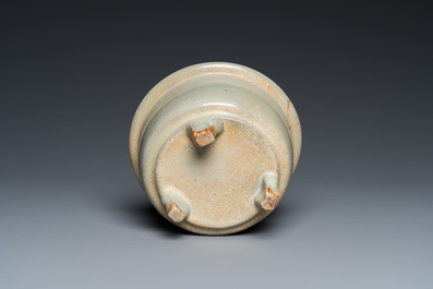 A Chinese celadon-glazed tripod censer with kintsugi repair, Song