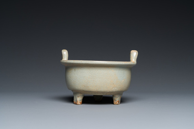 A Chinese celadon-glazed tripod censer with kintsugi repair, Song