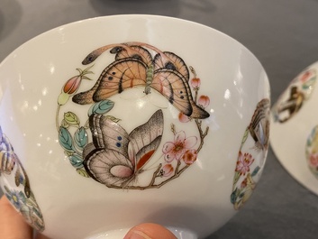 A pair of Chinese famille rose 'butterfly' bowls, Yonzheng mark, probably Republic