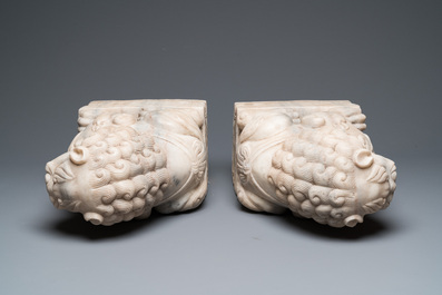 A pair of large Chinese white marble Buddhist lions, 19th C.