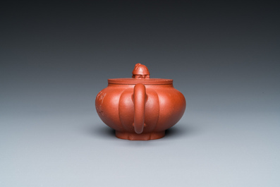A Chinese Yixing stoneware teapot and cover, signed Chen Jinhou 陳覲候, Republic