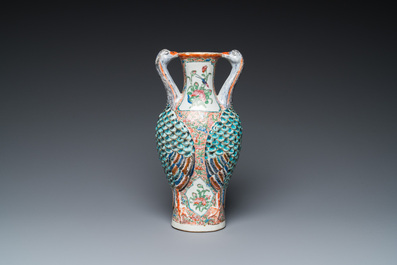 An unusual Chinese Canton famille rose 'cranes' vase, 19th C.