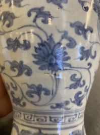 A Chinese blue and white 'meiping' vase with lotus scrolls, Ming