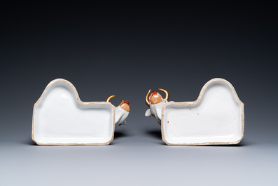 A pair of cold-painted white Dutch Delftware milking groups, 18th C.