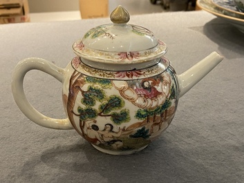 A rare Chinese famille rose 'Adam and Eve' teapot and cover, Qianlong