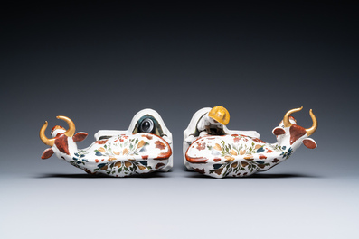 A pair of cold-painted white Dutch Delftware milking groups, 18th C.