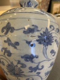 A Chinese blue and white 'meiping' vase with lotus scrolls, Ming