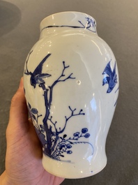 A Chinese blue and white vase with birds among blossoming branches, Chongzhen
