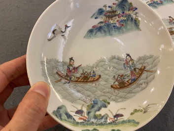 A pair of Chinese famille rose 'immortals' plates, Shen De Tang 慎德堂製 mark, 19th C.