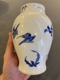 A Chinese blue and white vase with birds among blossoming branches, Chongzhen