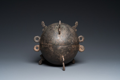 A rare Chinese bronze ritual 'Dui' food vessel and cover, Warring States period