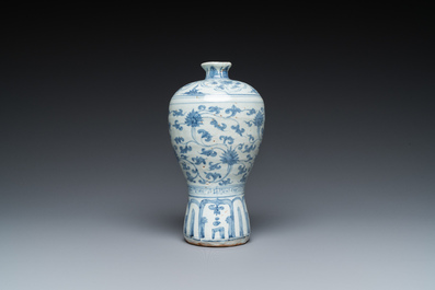 A Chinese blue and white 'meiping' vase with lotus scrolls, Ming