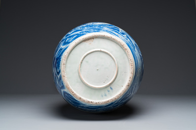 An exceptionally large Japanese blue and white Arita 'tigers' vase, Meiji, 19th C.