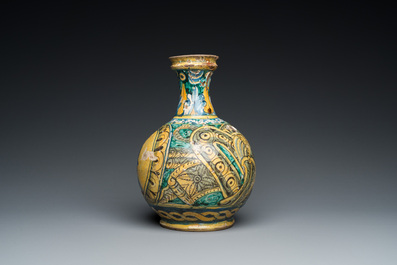 A polychrome Italian maiolica pharmacy bottle, 17th C.