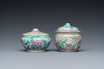 Two Chinese famille rose covered boxes for the Straits or Peranakan market, 19th C.