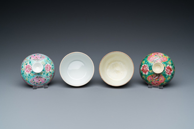Deux bols couverts de type 'chupu' en porcelaine de Chine famille rose pour le march&eacute; Straits ou Peranakan, 19&egrave;me