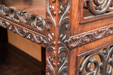 A Chinese reticulated hardwood display cabinet, 19th C.