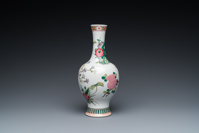 A Chinese famille rose vase with a bird among flowers, Yongzheng mark, 19th C.