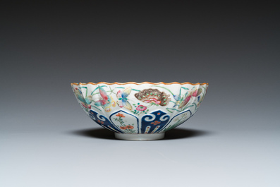 A Chinese famille rose 'butterflies' bowl, Jiaqing mark, 19th C.
