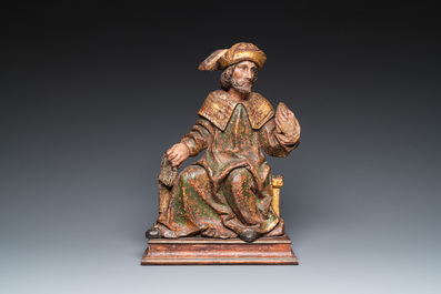 Proph&egrave;te en bois sculpt&eacute; et polychrom&eacute;, Flandres, 15/16&egrave;me