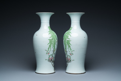 A pair of Chinese qianjiang cai 'magpie and willow' vases, Republic