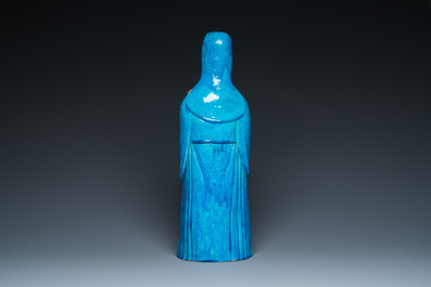 Grand dieu d'&eacute;toiles 'Fuxing' en porcelaine de Chine &agrave; &eacute;mail turquoise et laque rouge, 18/19&egrave;me