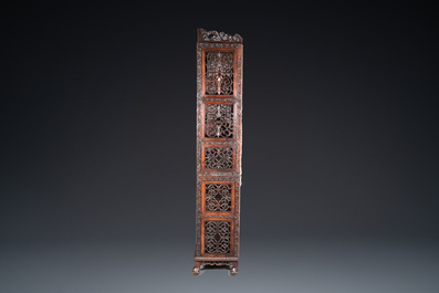 A Chinese reticulated hardwood display cabinet, 19th C.