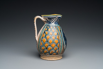 A polychrome Italian maiolica 'Bella Donna' ewer, Deruta, 15/16th C.