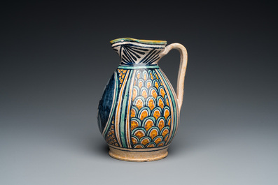 A polychrome Italian maiolica 'Bella Donna' ewer, Deruta, 15/16th C.