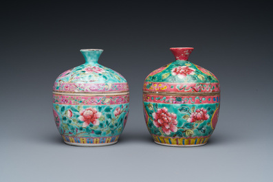 Two Chinese famille rose 'chupu' bowls and covers for the Straits or Peranakan market, 19th C.