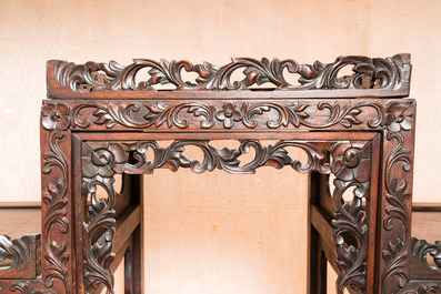 A Chinese reticulated hardwood display cabinet, 19th C.