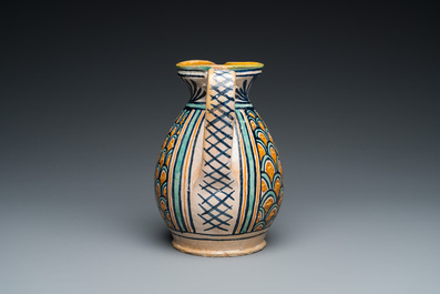 A polychrome Italian maiolica 'Bella Donna' ewer, Deruta, 15/16th C.