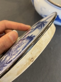 A Chinese silver-mounted blue and white 'Bleu de Hue' bowl and cover for the Vietnamese market, 19th C.