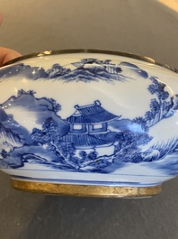 A Chinese silver-mounted blue and white 'Bleu de Hue' bowl and cover for the Vietnamese market, 19th C.