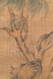 Chinese school: 'Lan Caihe 藍采和', inkt en kleur op zijde, 18/19e eeuw