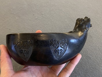 A Chinese inscribed archaistic bronze 'Yi' pouring vessel, Ming dynasty