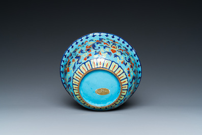 A Chinese Canton enamel 'lotus' spice dish and a bowl, Qianlong/Jiaqing